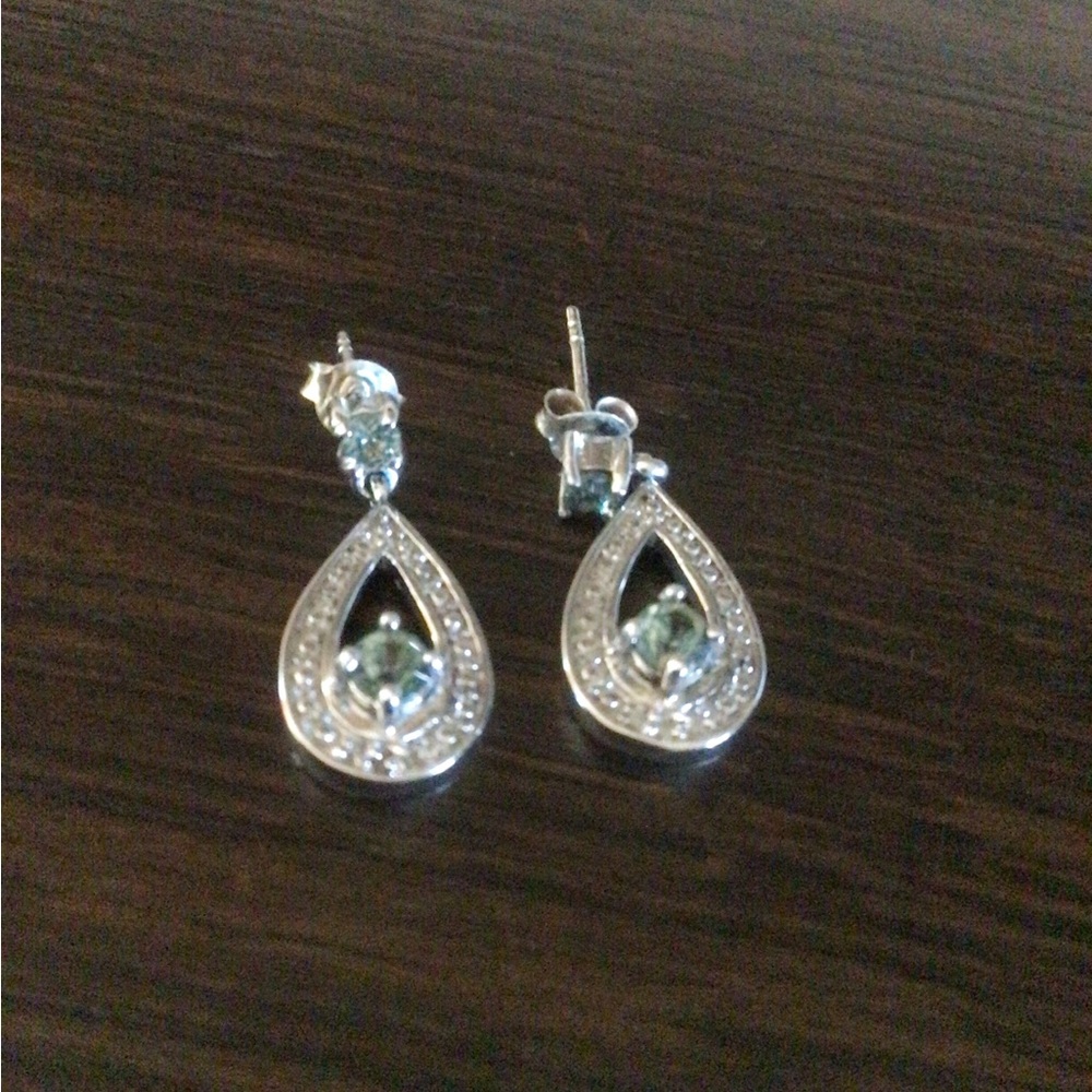 Sterling Silver Teardrop Earrings with Gemstones